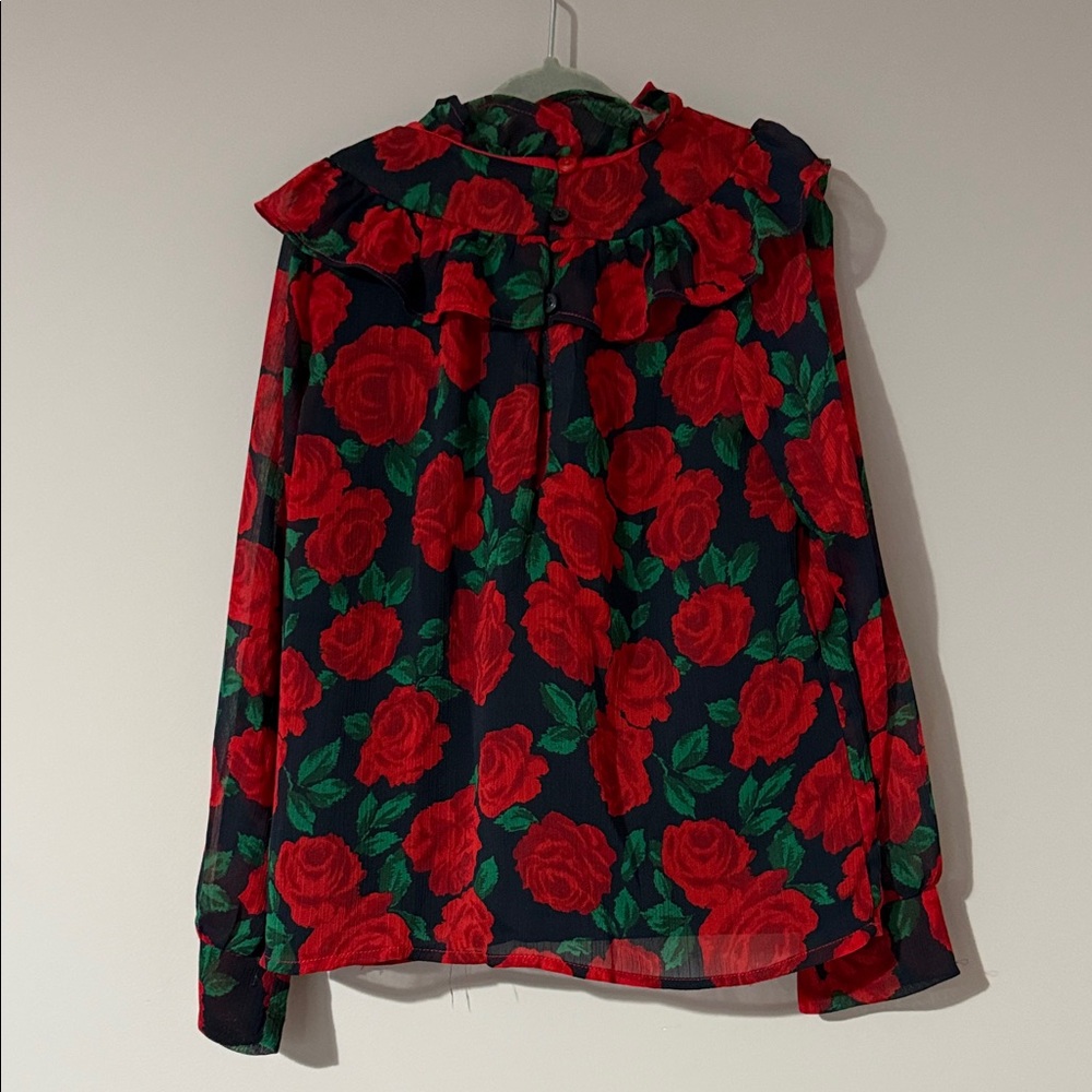 Janie and Jack long sleeve holiday rose ruffle top - size 6 - Picture 2 of 2